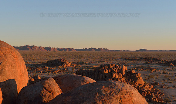 View of southern Namibian desert at sunset