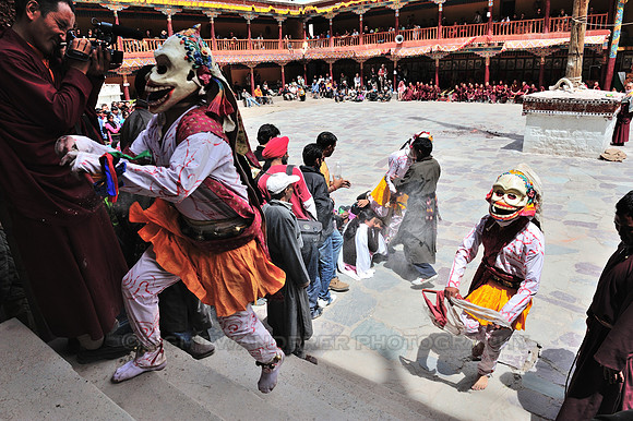 Tibetan buddhist monks in dance-drama performance