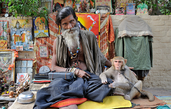 Sadhu with pet monkey