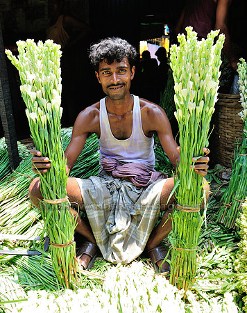 Flower seller with merchandise