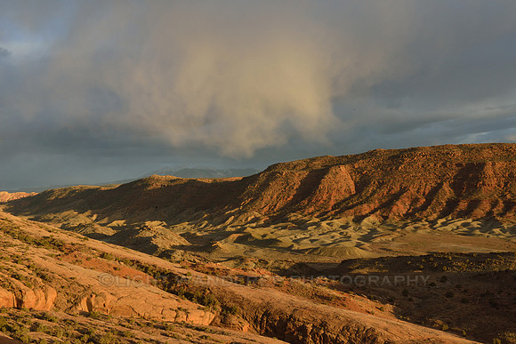 Sunset view of desert and mountains