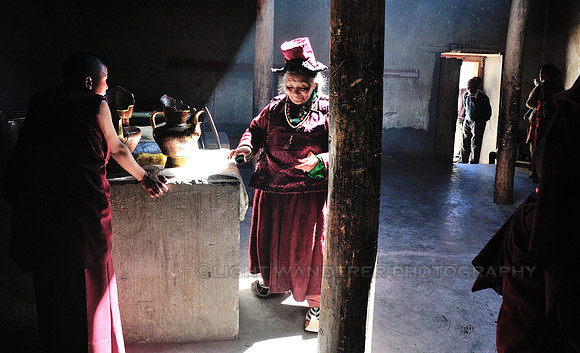 Old woman in traditional ladakhi dress