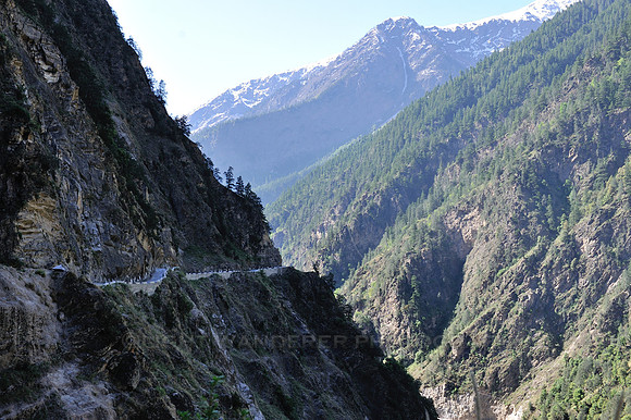 Road built on the steep mountain side