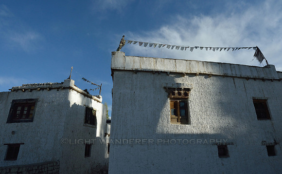 Shadows on the walls of traditional ladakhi village houses