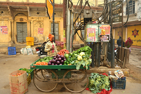 Vegetable seller with cart
